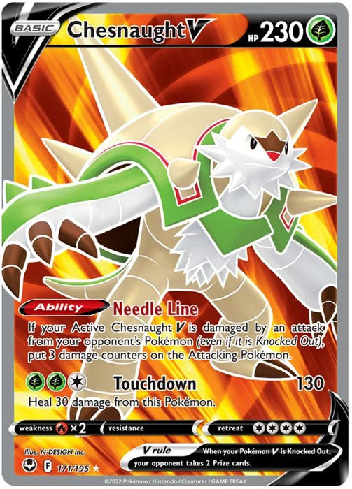 Chesnaught V 171/195 Rare Ultra Pokemon Card (SWSH Silver Tempest)