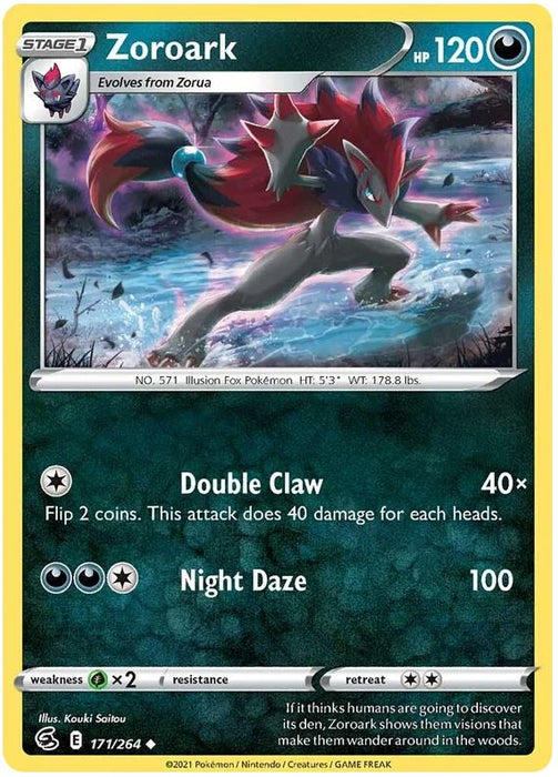 Zoroark 171/264 Uncommon Reverse Holo Pokemon Card (SWSH Fusion Strike)