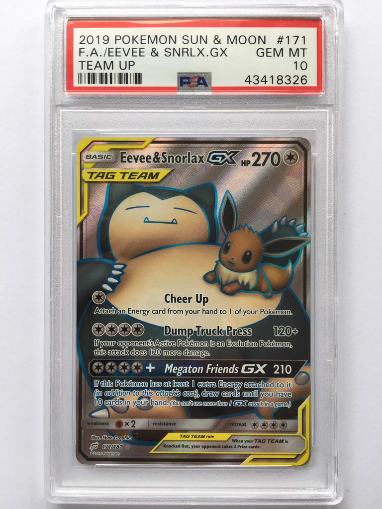 Eevee & Snorlax GX 171/181 Full Art PSA 10 Gem Mint Card (Team Up