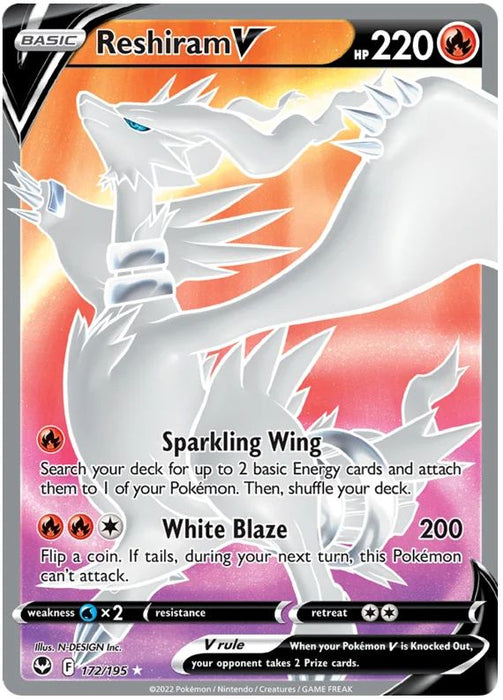 Reshiram V 172/195 Rare Ultra Pokemon Card (SWSH Silver Tempest)