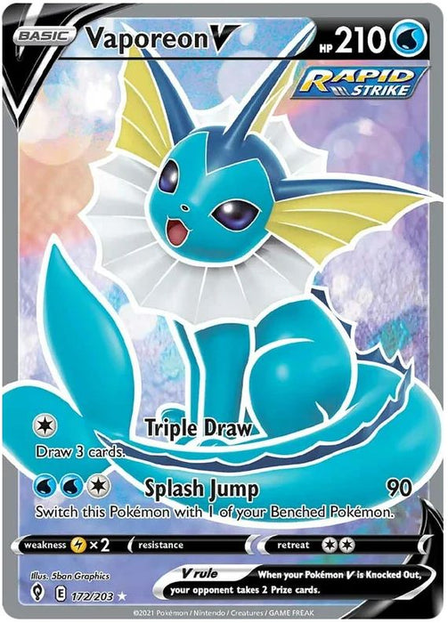 Vaporeon V 172/203 Ultra Rare Pokemon Card (SWSH Evolving Skies)