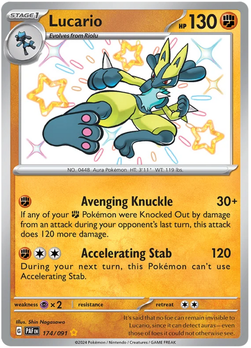 Lucario 174/091 Shiny Rare Pokemon Card (SV 4.5 Paldean Fates)