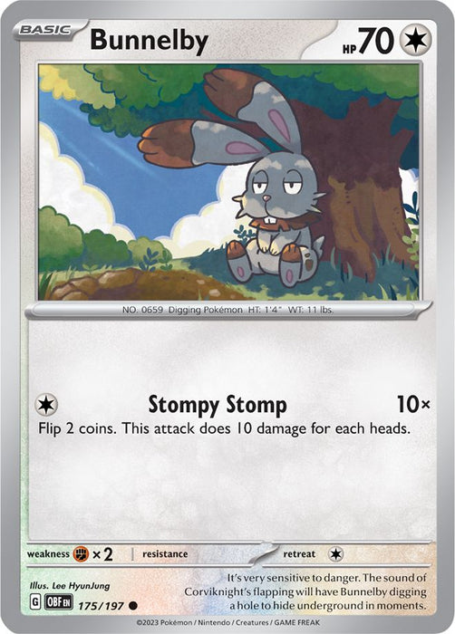 Bunnelby 175/197 Common Reverse Holo Pokemon Card (SV Obsidian Flames)