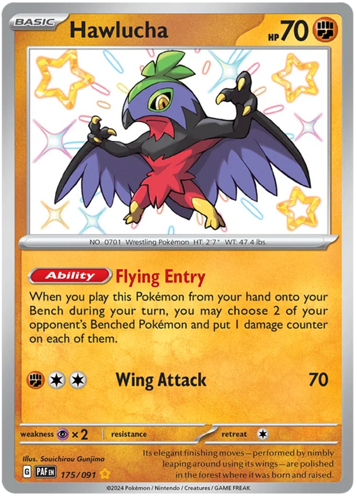 Hawlucha 175/091 Shiny Rare Pokemon Card (SV 4.5 Paldean Fates)