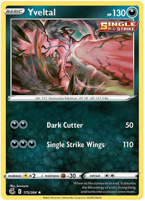 Yveltal 175/264 Rare Reverse Holo Pokemon Card (SWSH Fusion Strike)