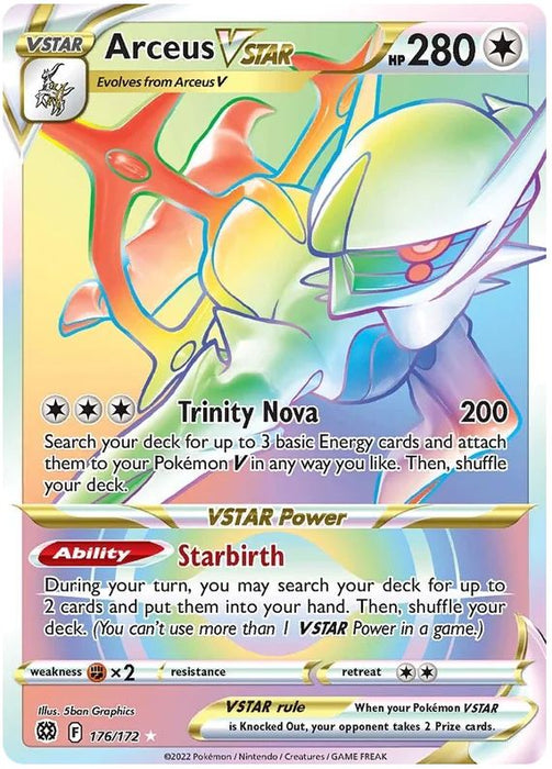 Arceus VSTAR 176/172 Rainbow Secret Rare Pokemon Card (SWSH Brilliant Stars)