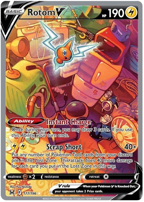 Rotom V 177/196 Rare Ultra Pokemon Card (Sword & Shield Lost Origin)