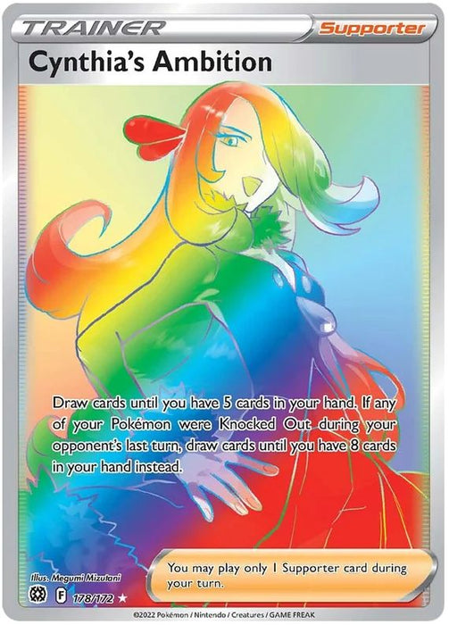 Cynthia's Ambition 178/172 Rainbow Secret Rare Pokemon Card (SWSH Brilliant Stars)