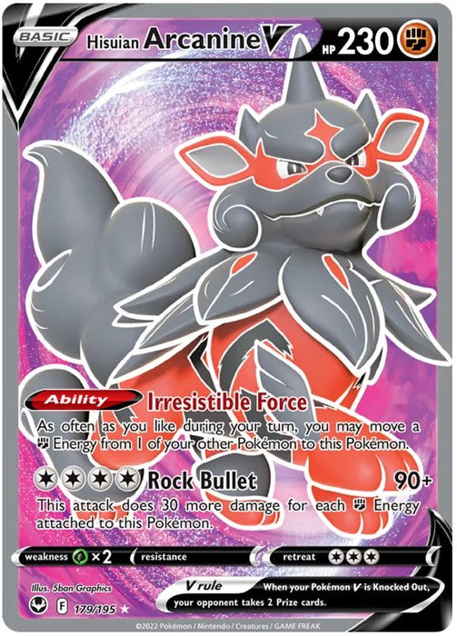 Hisuian Arcanine V 179/195 Rare Ultra Pokemon Card (SWSH Silver Tempest)