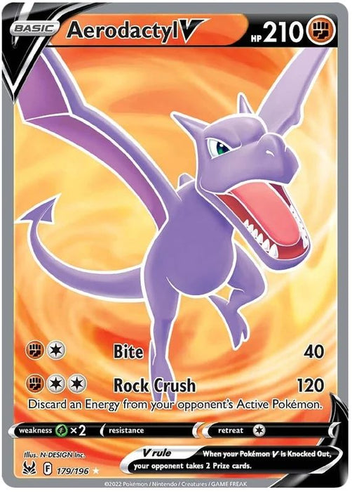 Aerodactyl V 179/196 Rare Ultra Pokemon Card (Sword & Shield Lost Origin)