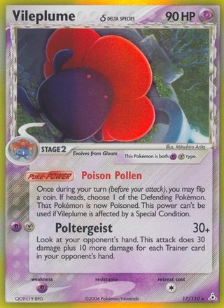 Vileplume d 17/110 Rare Holo PLAYED Cond. Pokemon Card (EX Holon Phantoms)