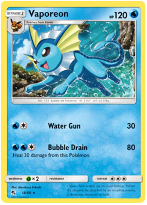 Vaporeon 18/68 Rare Reverse Holo Pokemon Card (Hidden Fates)