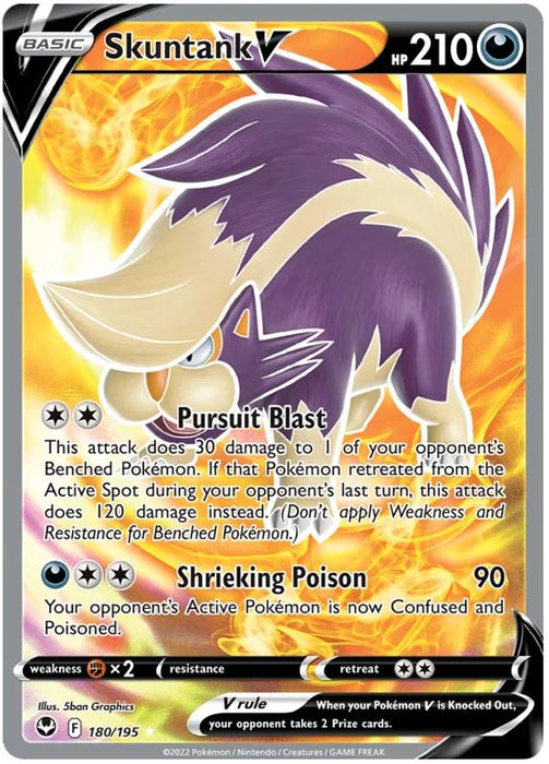 Skuntank V 180/195 Rare Ultra Pokemon Card (SWSH Silver Tempest)