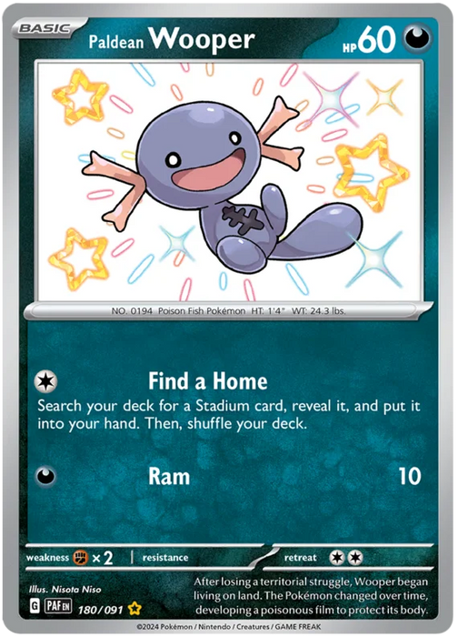 Paldean Wooper 180/091 Shiny Rare Pokemon Card (SV 4.5 Paldean Fates)