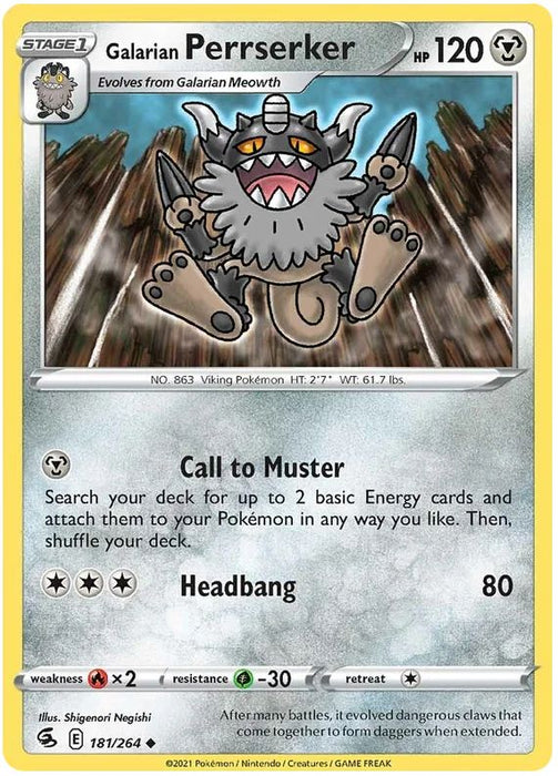 Galarian Perrserker 181/264 Uncommon Pokemon Card (SWSH Fusion Strike)