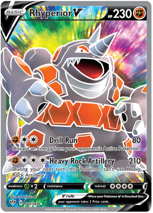 Rhyperior V 181/189 Full Art Ultra Rare Pokemon Card (Darkness Ablaze)