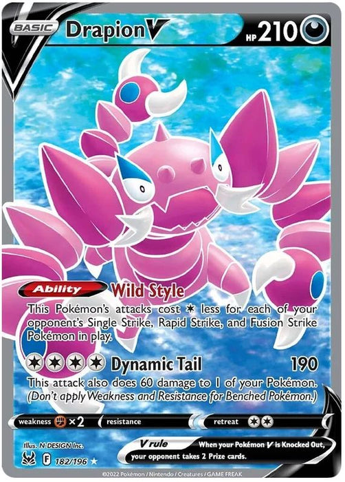 Drapion V 182/196 Rare Ultra Pokemon Card (Sword & Shield Lost Origin)