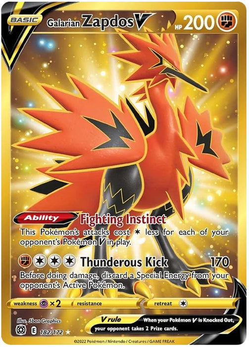 Galarian Zapdos V 182/172 Gold Secret Rare Pokemon Card (SWSH Brilliant Stars)