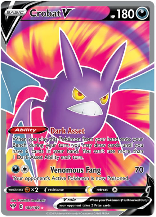 Crobat V 182/189 Full Art Ultra Rare Pokemon Card (Darkness Ablaze)