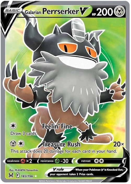 Galarian Perrserker V 183/196 Rare Ultra Pokemon Card (Sword & Shield Lost Origin)