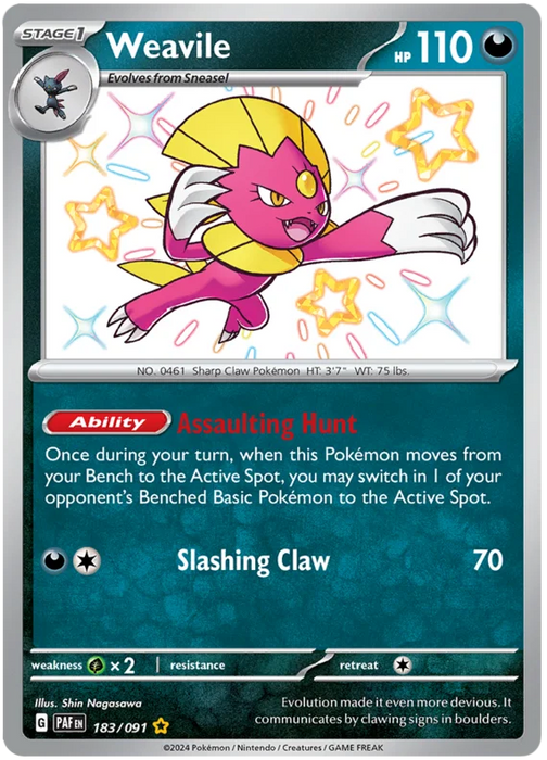 Weavile 183/091 Shiny Rare Pokemon Card (SV 4.5 Paldean Fates)