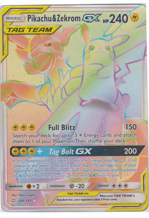 Pikachu & Zekrom GX 184/181 Secret Rare Pokemon Card (Team Up)