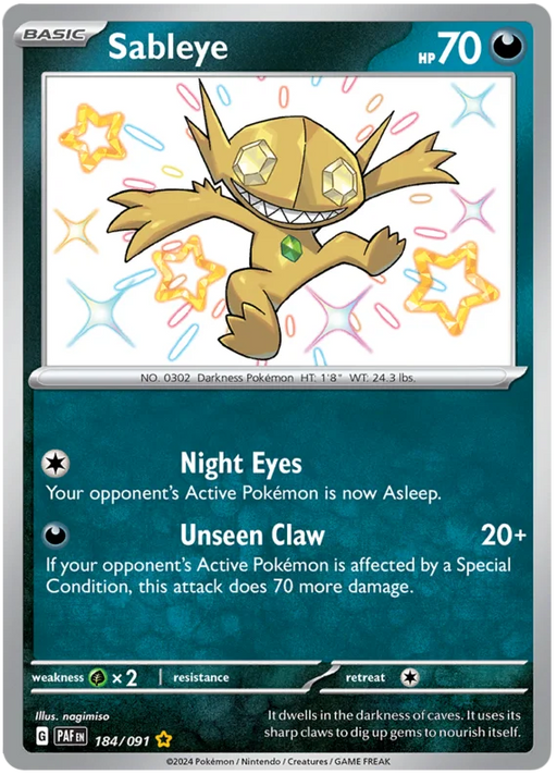 Sableye 184/091 Shiny Rare Pokemon Card (SV 4.5 Paldean Fates)