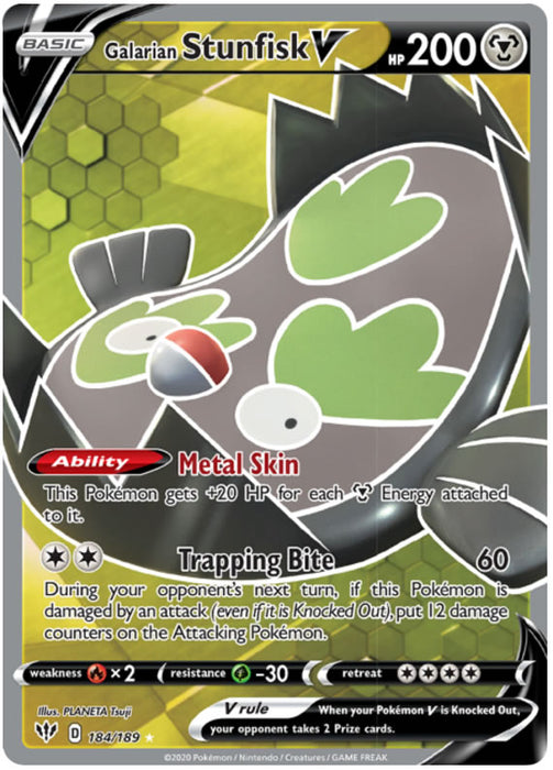 Galarian Stunfisk V 184/189 Full Art Ultra Rare Pokemon Card (Darkness Ablaze)