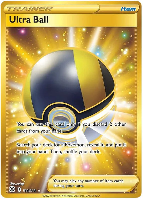 Ultra Ball 186/172 Gold Secret Rare Pokemon Card (SWSH Brilliant Stars)