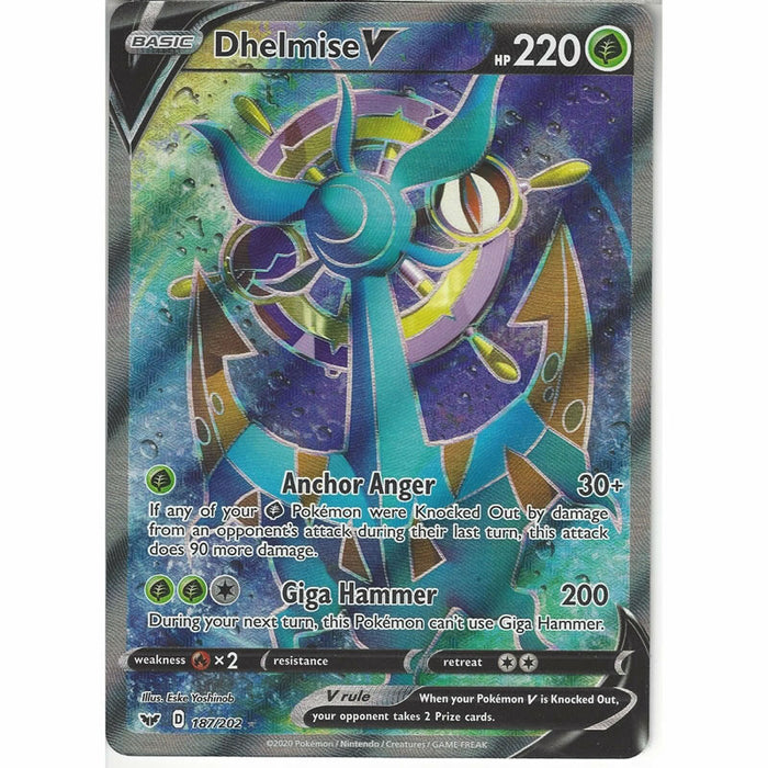 Dhelmise V 187/202 Full Art Ultra Rare Pokemon Card (Sword & Shield)