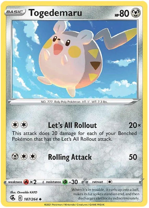 Togedemaru 187/264 Uncommon Reverse Holo Pokemon Card (SWSH Fusion Strike)