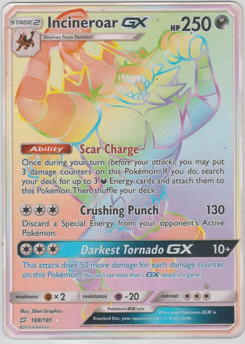 Incineroar GX 188/181 Secret Rare Pokemon Card (Team Up)