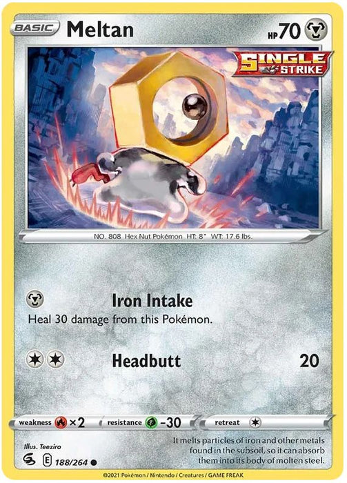 Meltan 188/264 Common Reverse Holo Pokemon Card (SWSH Fusion Strike)