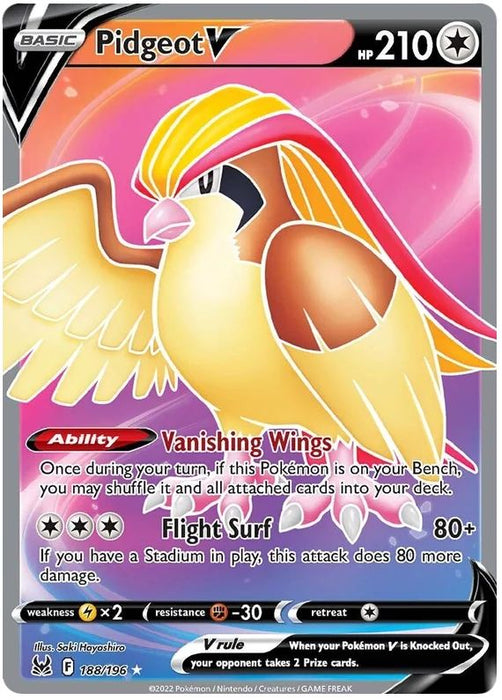 Pidgeot V 188/196 Rare Ultra Pokemon Card (Sword & Shield Lost Origin)