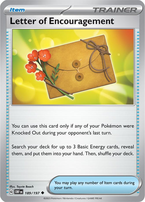 Letter of Encouragement 189/197 Uncommon Reverse Holo Pokemon Card (SV Obsidian Flames)