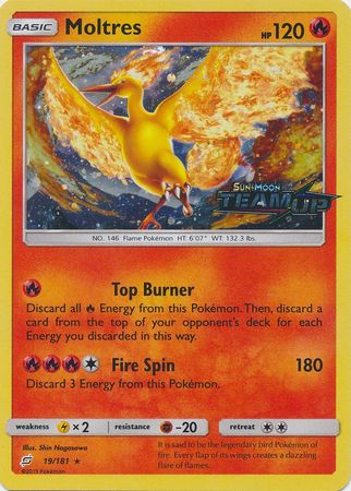 Moltres 19/181 Rare Holo Team Up Stamped Pokemon Card (SM Team Up)