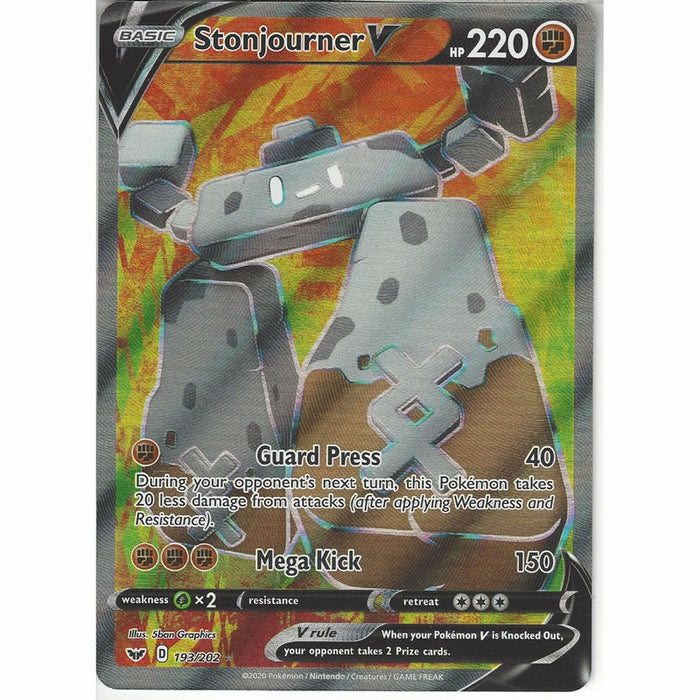 Stonjourner V 193/202 Full Art Ultra Rare Pokemon Card (Sword & Shield)