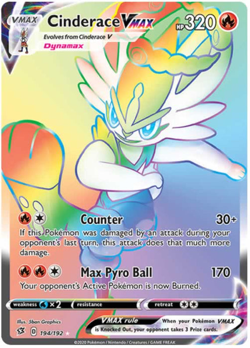 Cinderace VMAX 194/192 Secret Rare Pokemon Card (SWSH Rebel Clash) Cinderace VMAX 194/192 Secret Rare Pokemon Card (SWSH Rebel Clash)