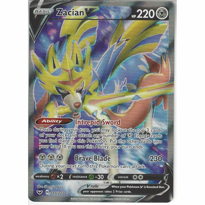 Zacian V 195/202 Full Art Ultra Rare Pokemon Card (Sword & Shield)