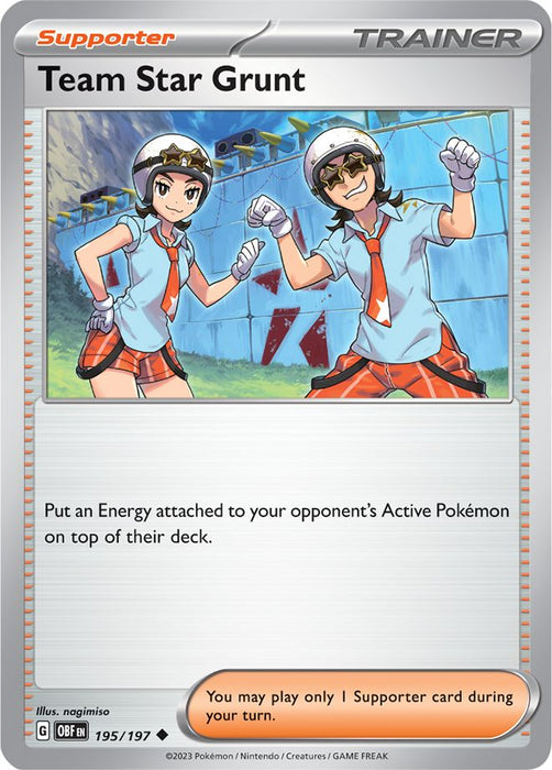 Team Star Grunt 195/197 Uncommon Reverse Holo Pokemon Card (SV Obsidian Flames)