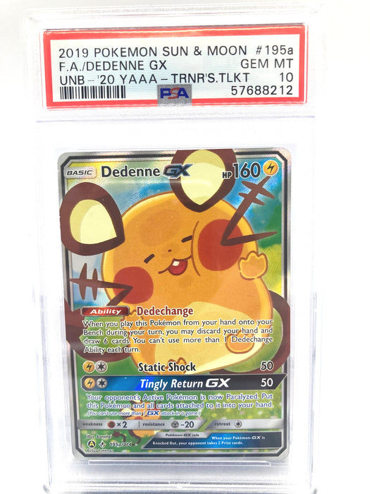 Dedenne GX 195A/214 Alt Art PSA 10 Gem Mint Graded Pokemon Card (Unbroken Bonds)