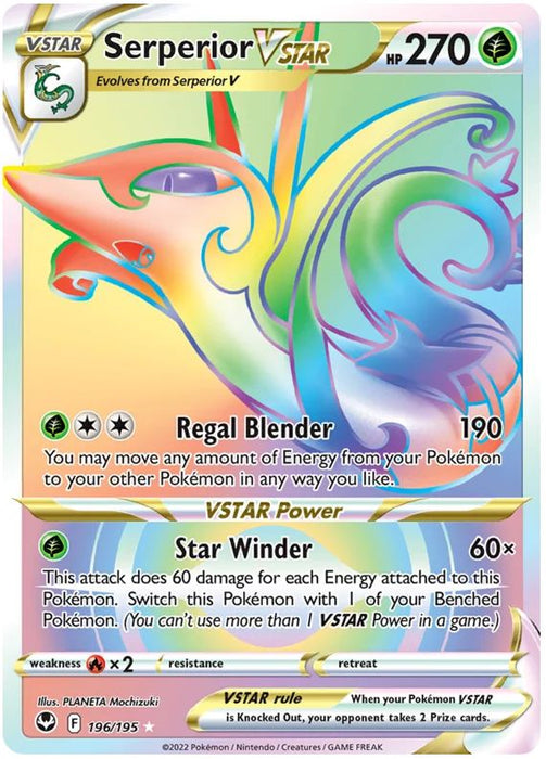 Serperior VSTAR 196/195 Rare Rainbow Pokemon Card (SWSH Silver Tempest)