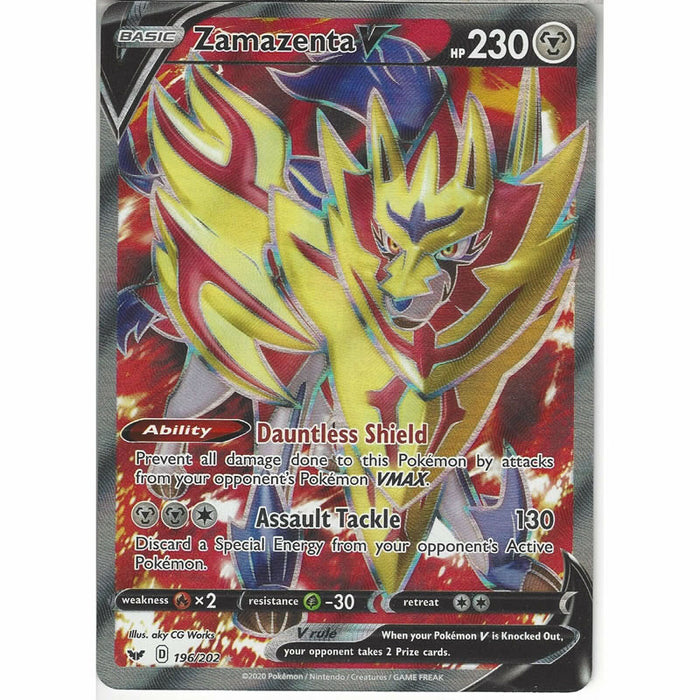 Zamazenta V 196/202 Full Art Ultra Rare Pokemon Card (Sword & Shield)