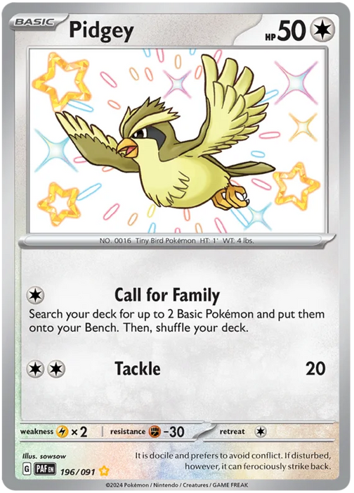 Pidgey 196/091 Shiny Rare Pokemon Card (SV 4.5 Paldean Fates)