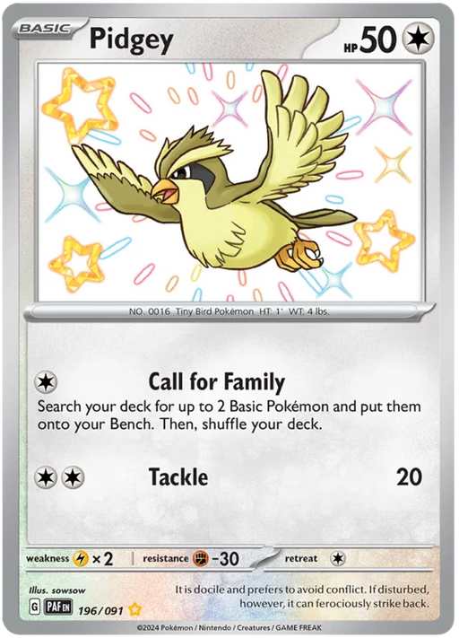 Pidgey 196/091 Shiny Rare Pokemon Card (SV 4.5 Paldean Fates)