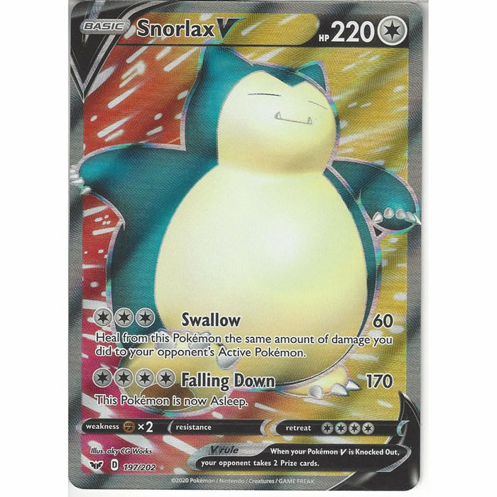 Snorlax V 197/202 Full Art Ultra Rare Pokemon Card (Sword & Shield)