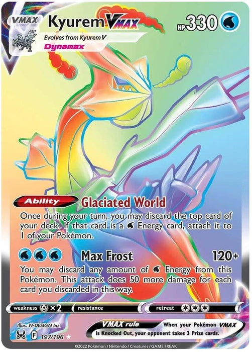 Kyurem VMAX 197/196 Rare Rainbow Pokemon Card (Sword & Shield Lost Origin)