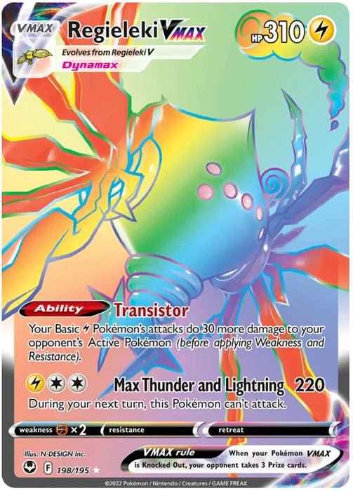 Regieleki VMAX 198/195 Rare Rainbow Pokemon Card (SWSH Silver Tempest) Titan Cards Ltd Regieleki VMAX 198/195 Rare Rainbow Pokemon Card (SWSH Silver Tempest) Titan Cards Ltd