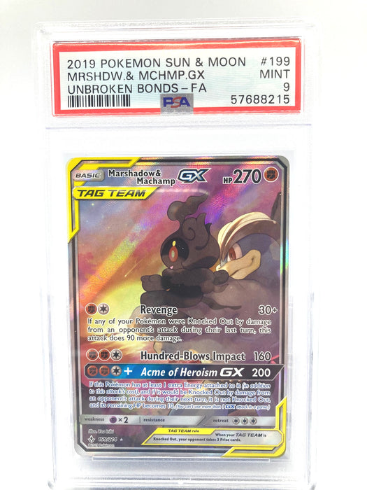 Marshadow & Machamp GX 199/214 Alt Art PSA 9 Graded Pokemon Card (Unbroken Bonds)