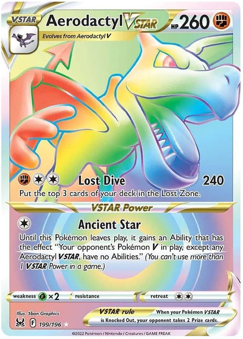 Aerodactyl VSTAR 199/196 Rare Rainbow Pokemon Card (Sword & Shield Lost Origin)